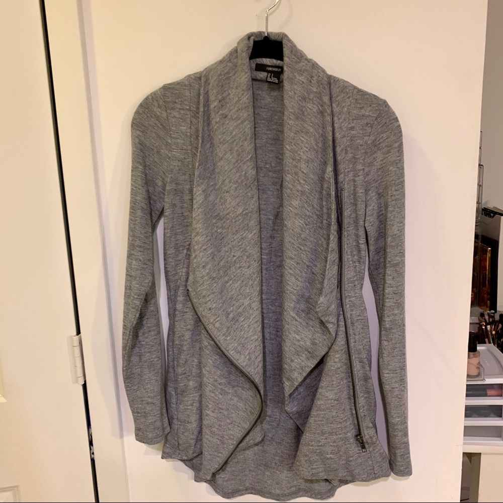 Forever 21-Heather Gray Side Zipper Sweater Jacket